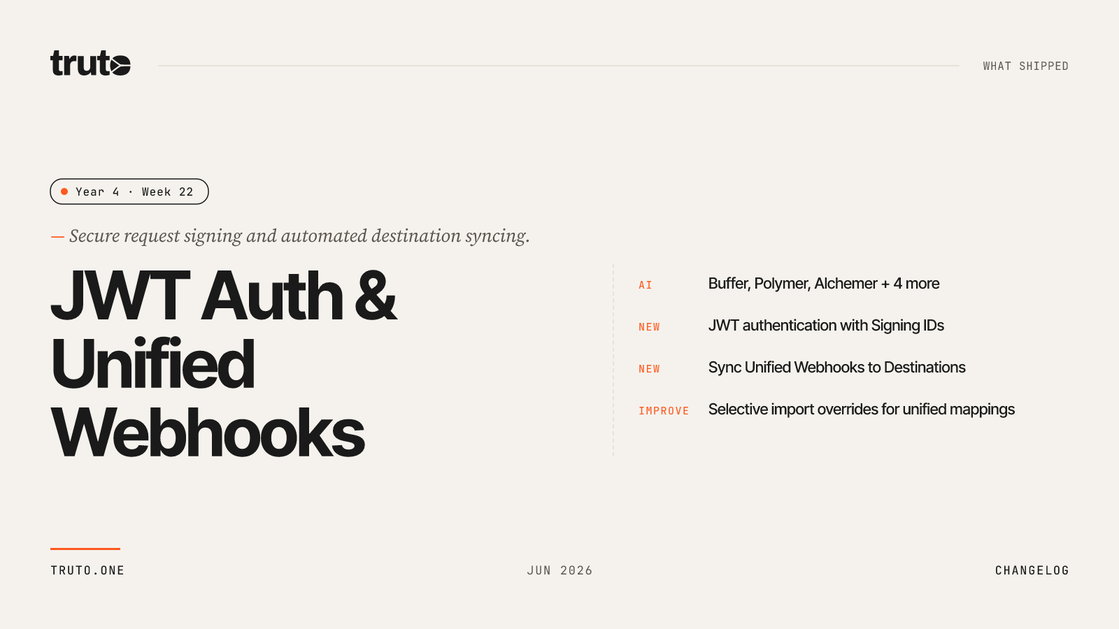 JWT Auth and Webhook Destinations — Truto product update