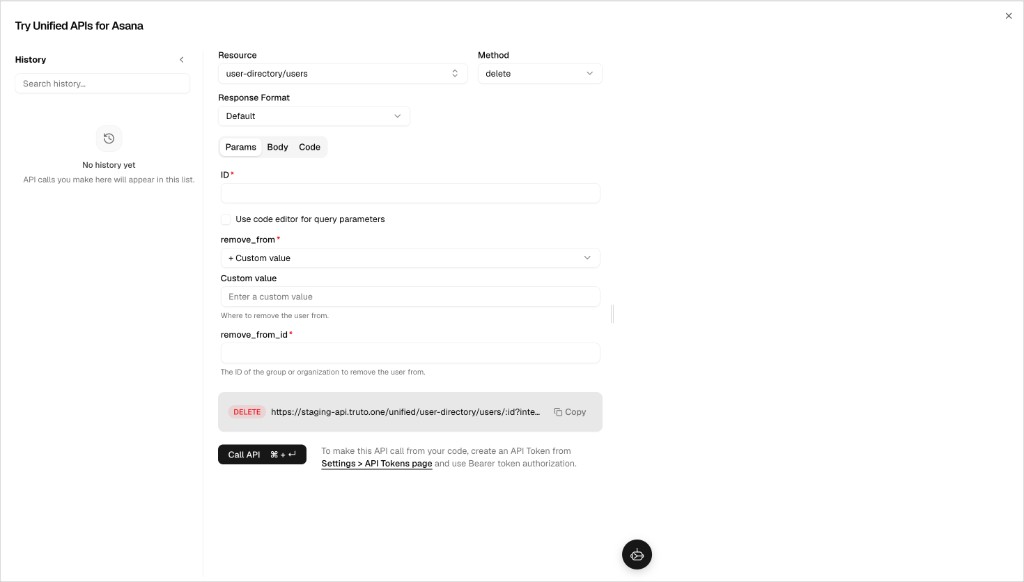 remove_from set to + Custom value with a Custom value input and the required remove_from_id field below it