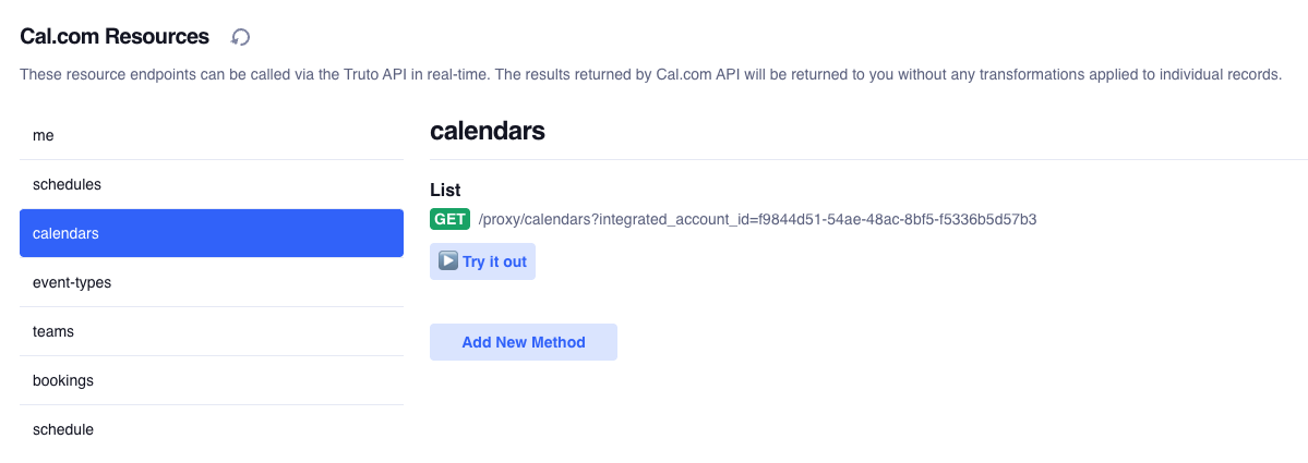 Integrated account showing the Add New Method button