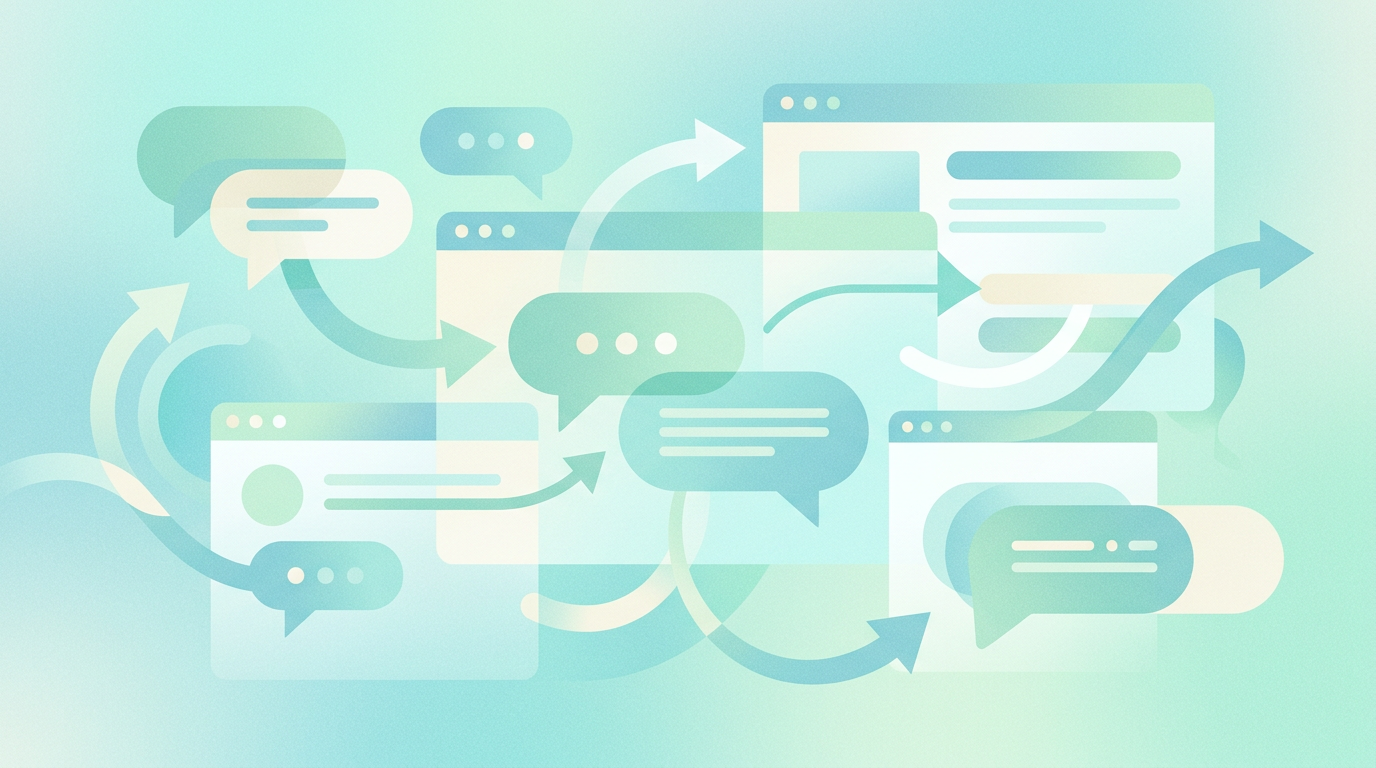Abstract illustration of chat interfaces and conversational flows