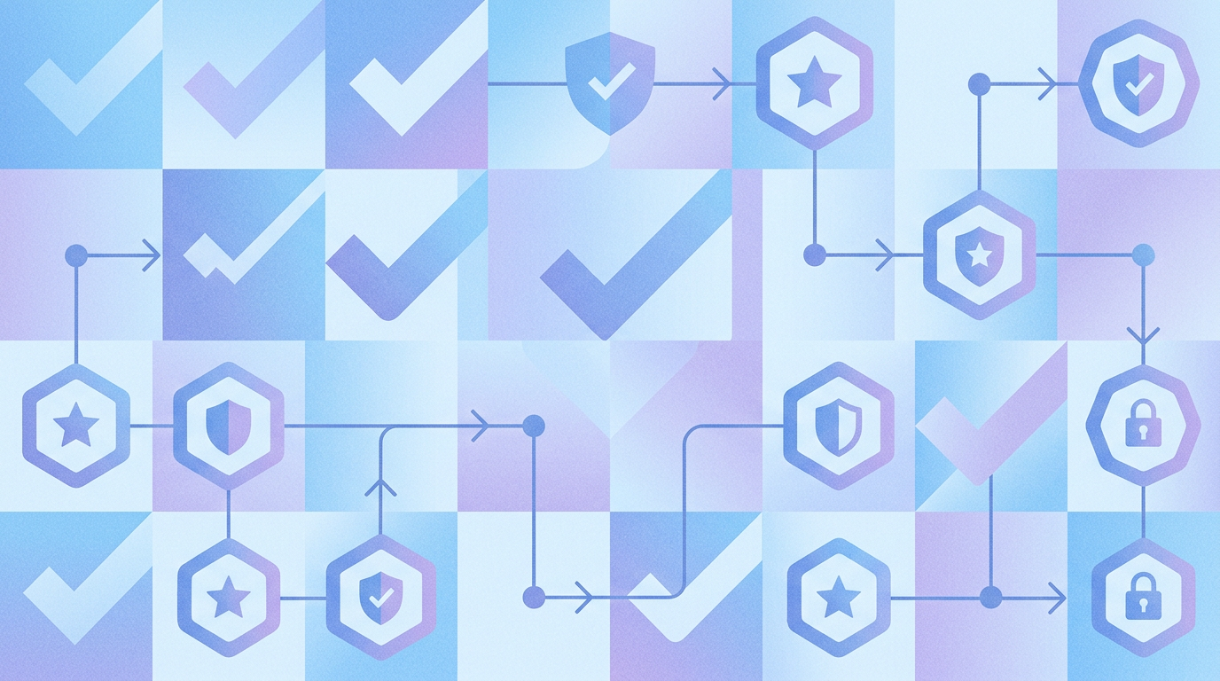 Abstract illustration of compliance checkmarks and audit trails
